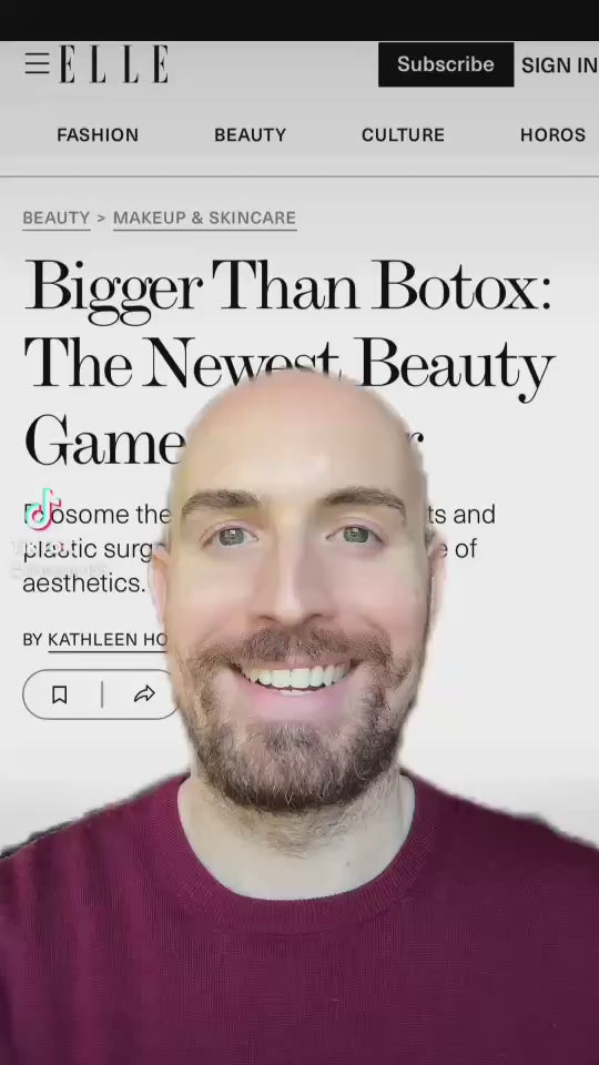 Video: a man talking in front of an ELLE article about EXOGLO